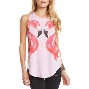 Chaser Revolve NWT Mirror Flangos Print Cutout Back Muscle Tank Top Pink